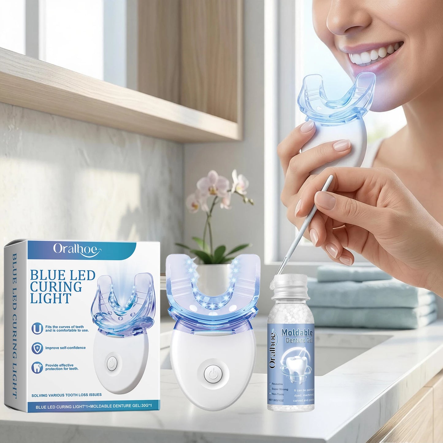 Blanquea tus dientes en casa con luz LED. Resultados rápidos y sin dolor.