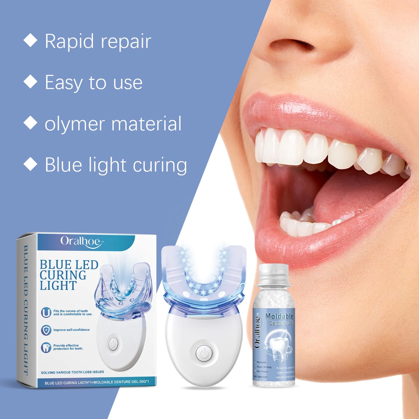 Blanquea tus dientes en casa con luz LED. Resultados rápidos y sin dolor.