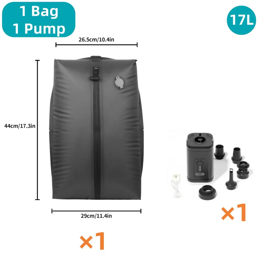 Bolsas de Vacío para Viaje 17L con Bomba de Aire – Compresión para Ropa y Maletas