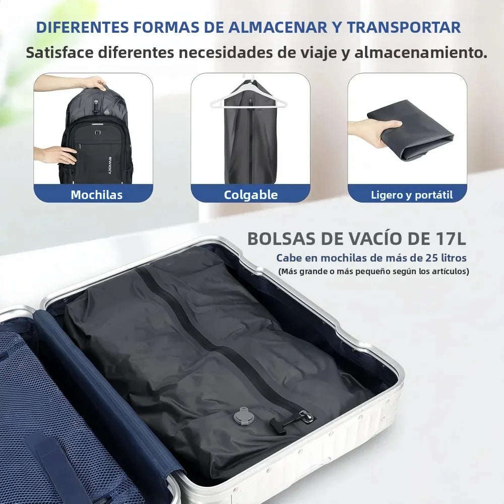 Bolsas de Vacío para Viaje 17L con Bomba de Aire – Compresión para Ropa y Maletas